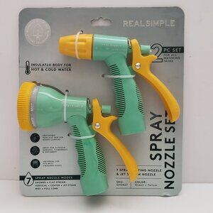 Real Simple 2Pc Set Garden Hose Nozzle Water Sprayer 7 Spray Patterns NEW